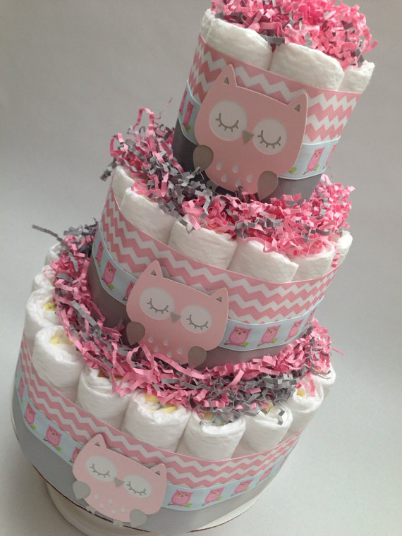 Pink and Gray Baby Girl Diaper Cake