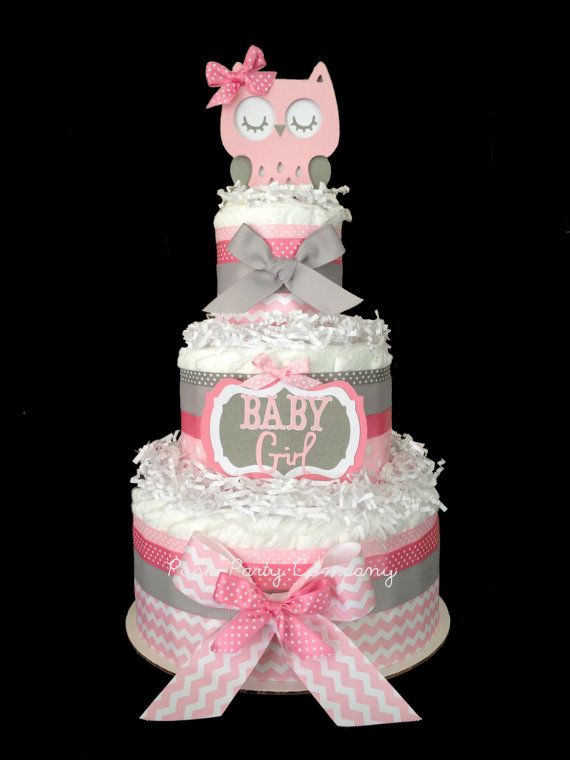 Pink and Gray Chevron Owl Diaper Cake Pink and Gray Chevron Owl Diaper Cake