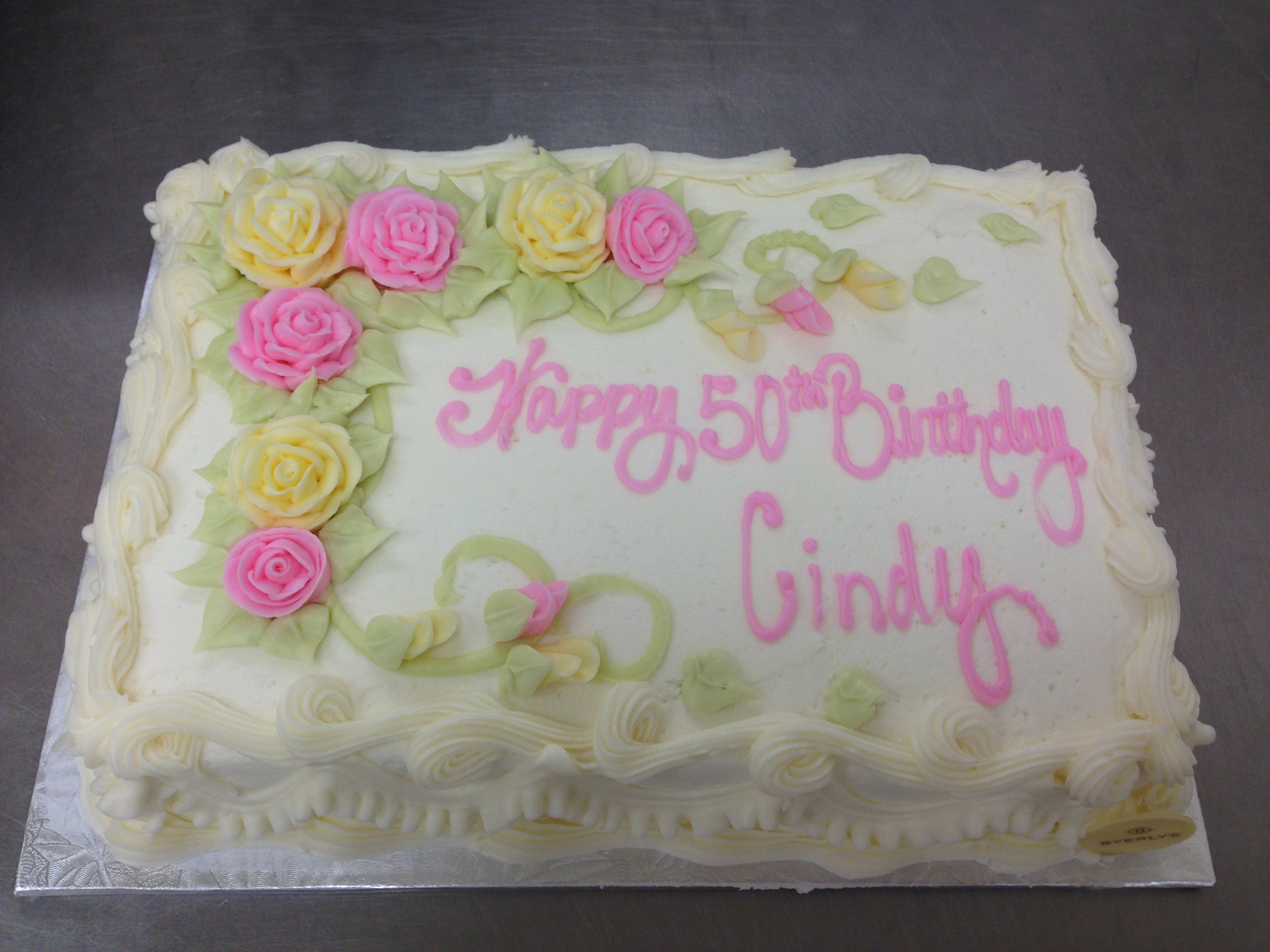 Pink and Yellow Sheet Cake with Roses