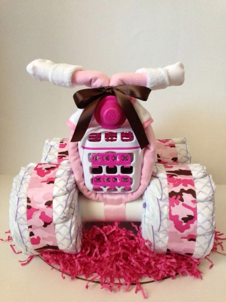 Pink Camo 4 Wheeler Diaper Cake