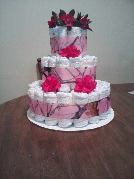 Pink Camo Diaper Cake