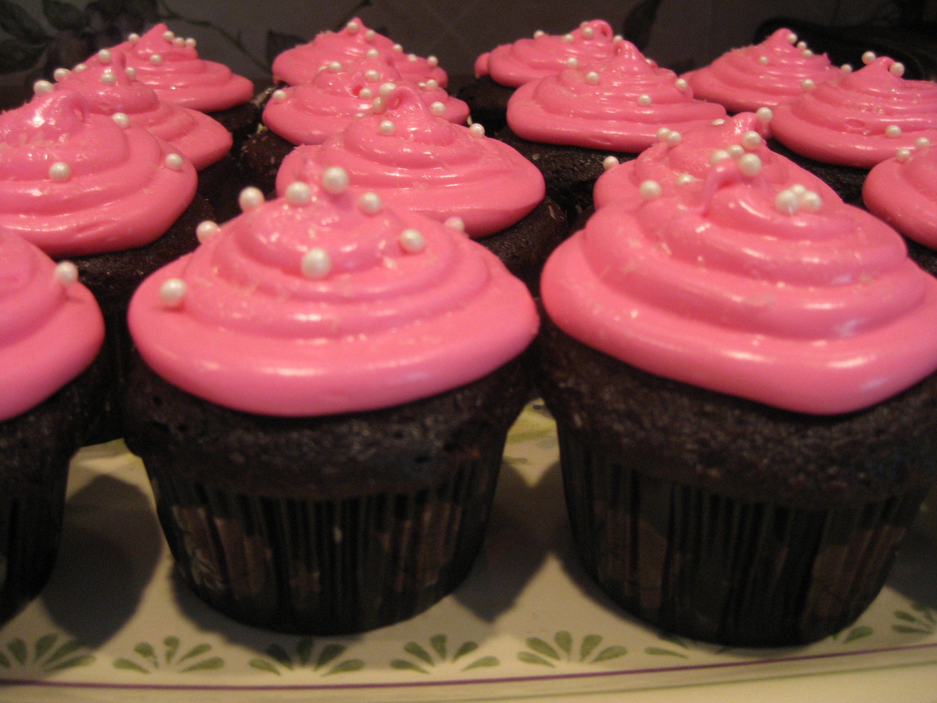 Pink Cupcake with Chocolate Frosting