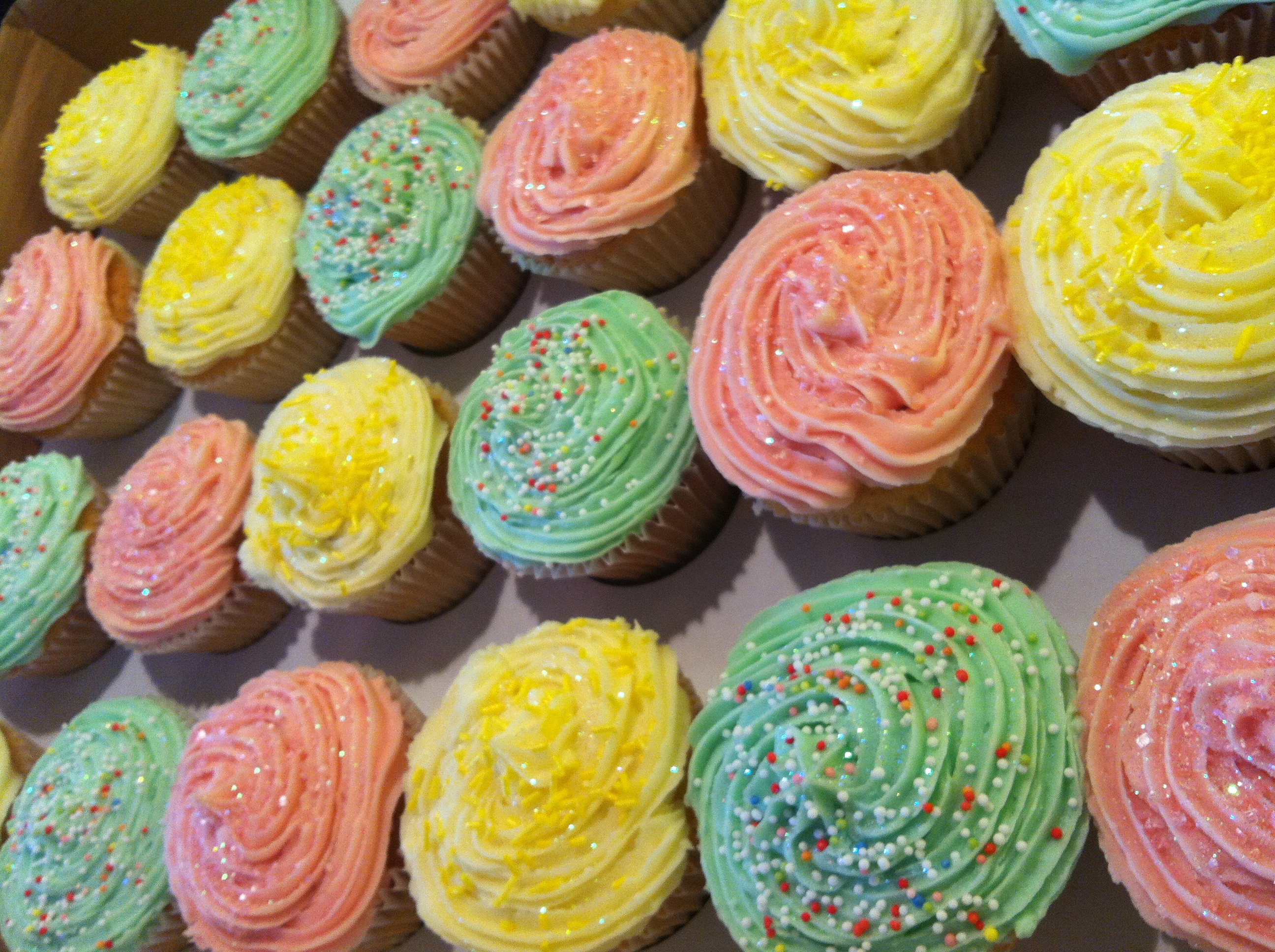 Pink Green and Yellow Cupcakes
