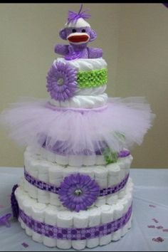 Purple and Lime Green Diaper Cake