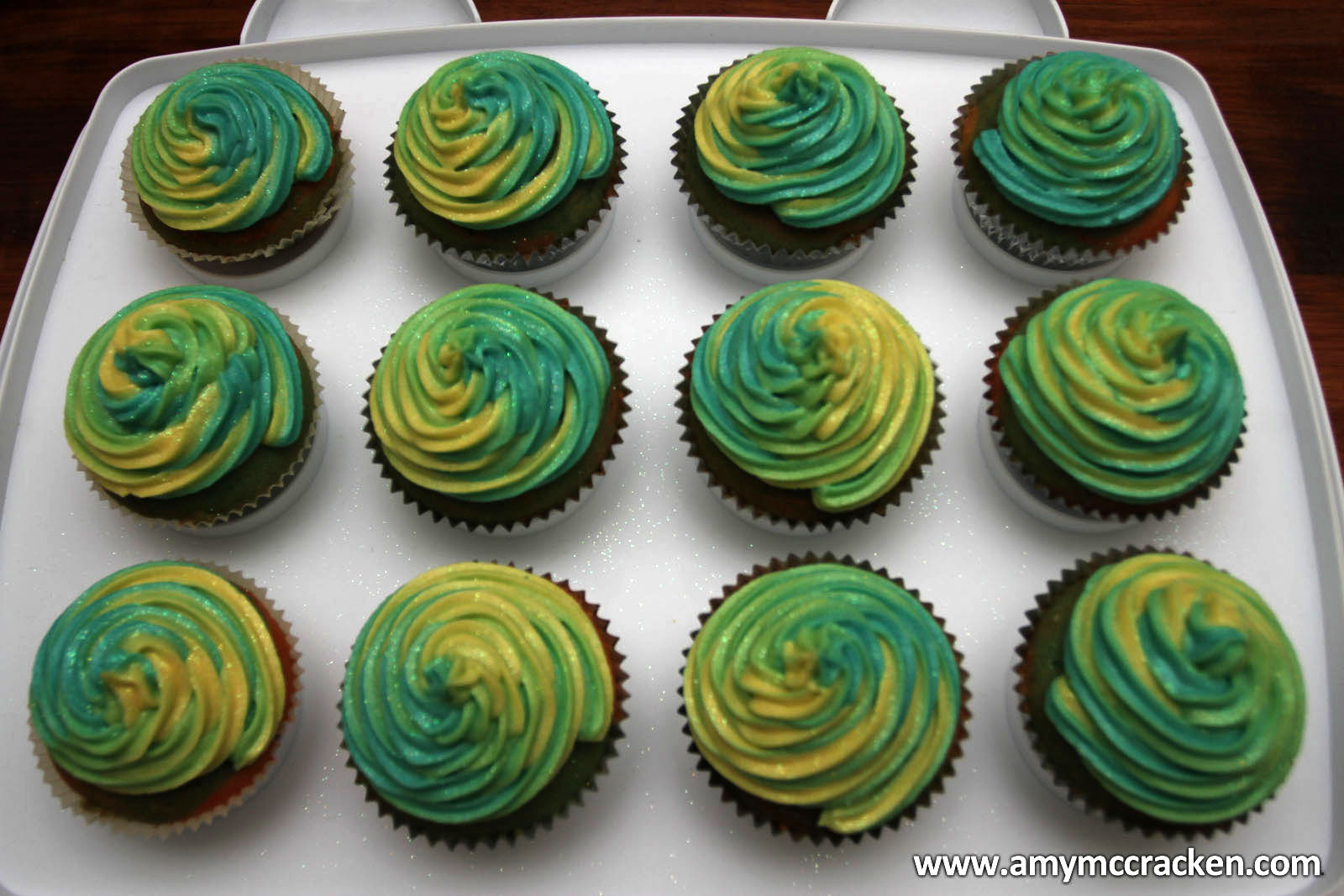 Rainbow Icing Cupcakes with Green