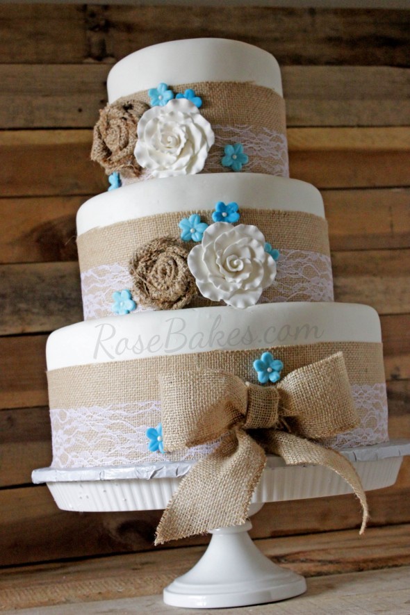 Rustic Wedding Cake with Burlap and Lace Rustic Wedding Cake with Burlap and Lace