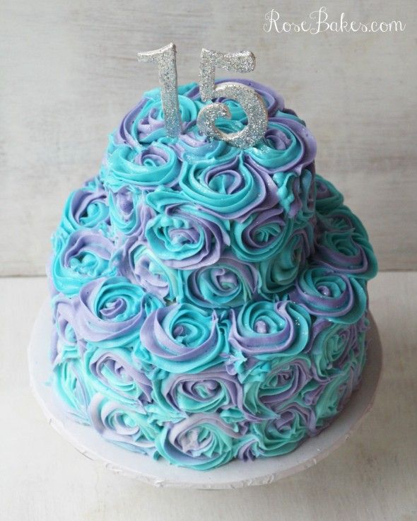 Teal and Pink Buttercream Birthday Cake