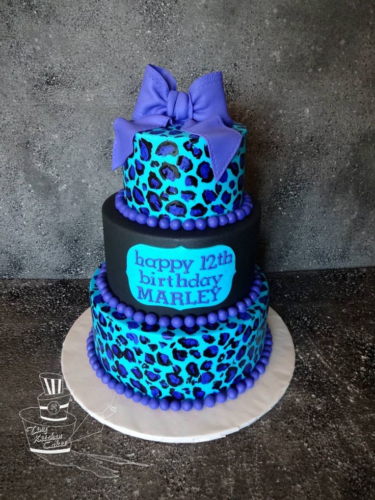 Turquoise Cheetah Print Birthday Cake