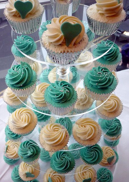 Turquoise Wedding Cake and Cupcakes