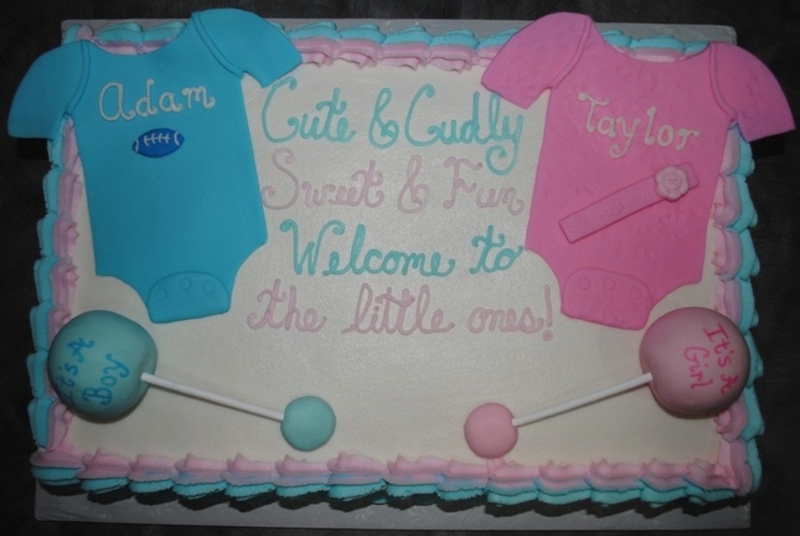 Twin Boy and Girl Baby Shower Cake