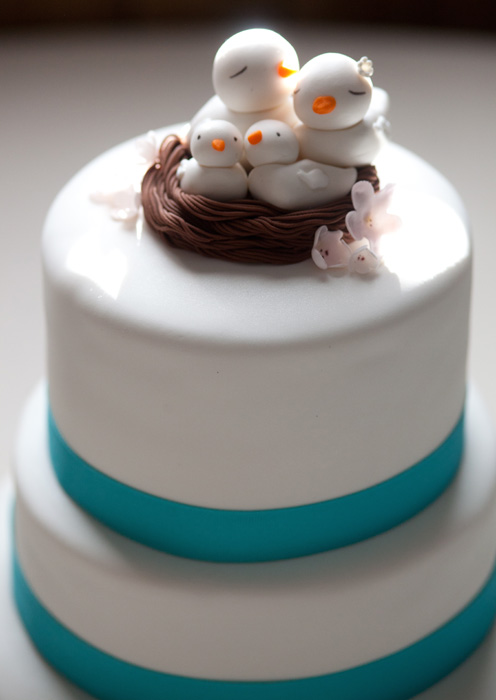 Two Tier Teal Wedding Cake Doves