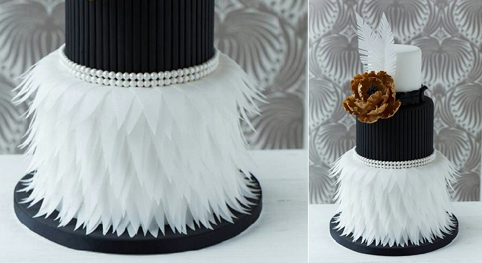 Vintage Wedding Cake with Feather