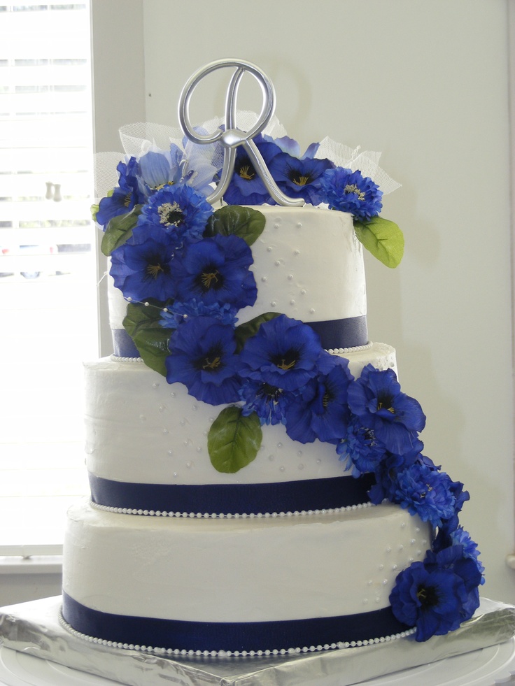 Wedding Cake Blue with White Flowers