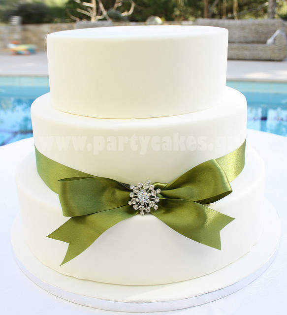 Wedding Cake with Green Ribbon