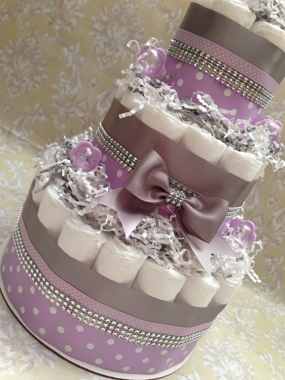 White and Purple Baby Shower Cake