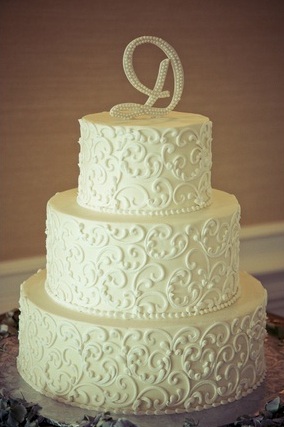 White Wedding Cake with Scrolls