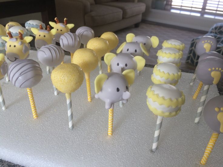 Yellow and Gray Elephant Baby Shower Cake