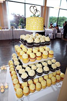 Yellow and Gray Wedding Cake Cupcakes