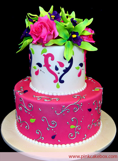 2 Tier Birthday Cake with Flowers
