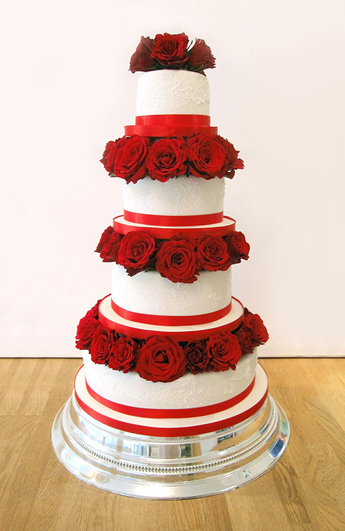 4 Tier Wedding Cake with Red Roses