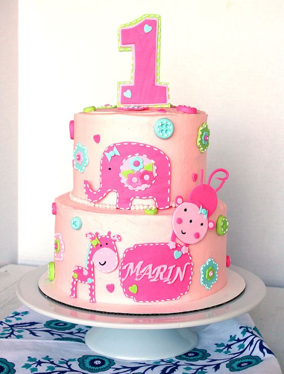 Baby Girl First Birthday Cake Animals