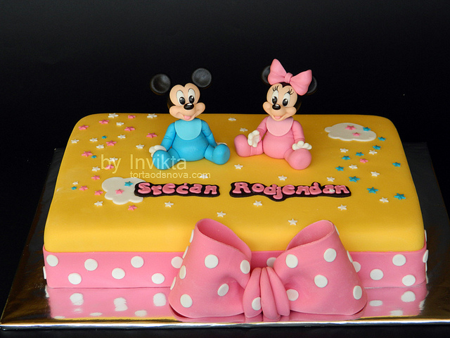Baby Mickey and Minnie Birthday Cake