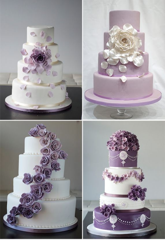 Beautiful Wedding Cake with Purple Flowers