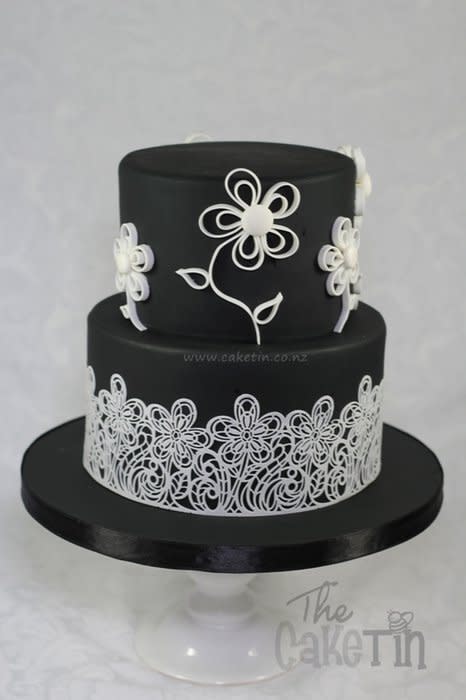 Black and White Cake with Lace