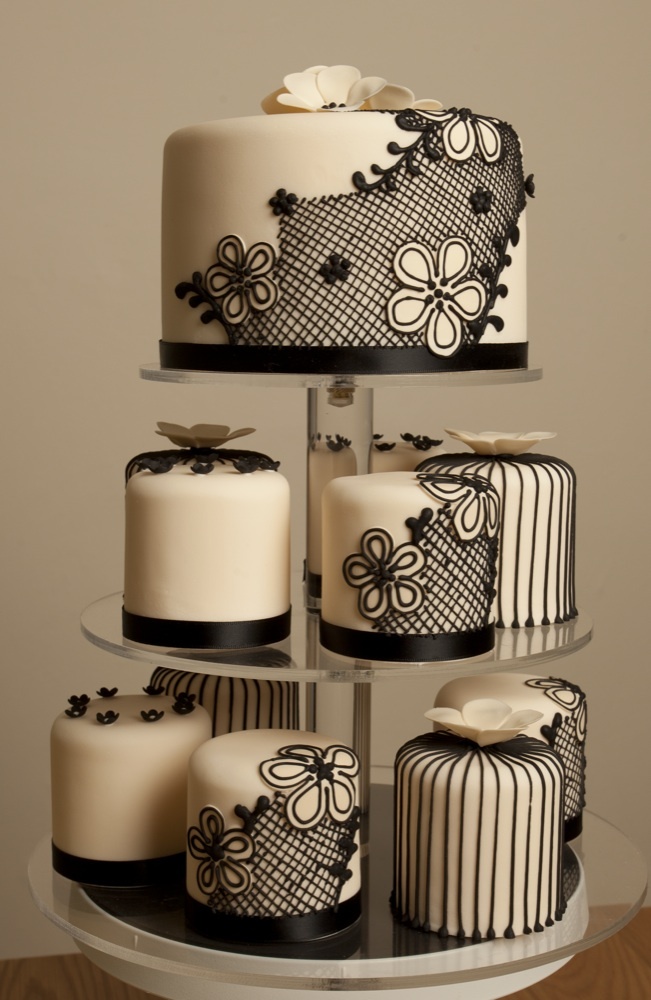 Black and White Mini Wedding Cakes