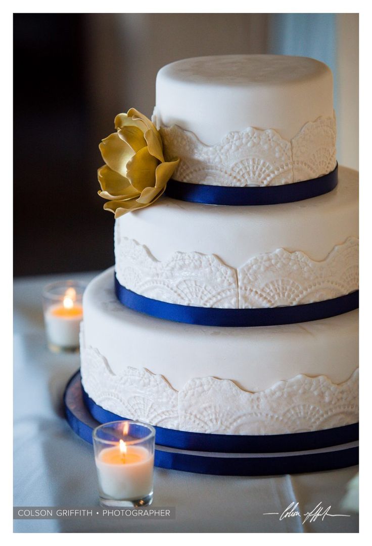 Blue and Gold Wedding Cake