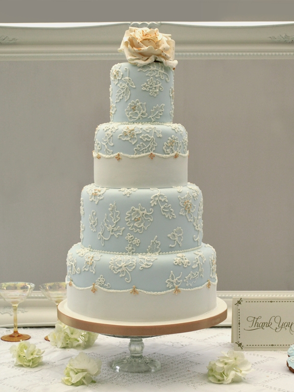 Blue and Gold Wedding Cake