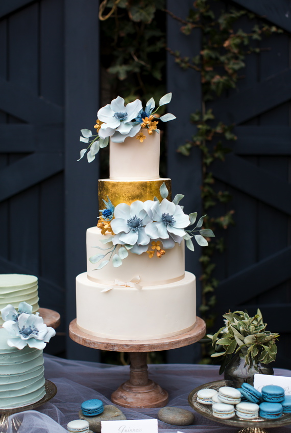 Blue and Gold Wedding Cake