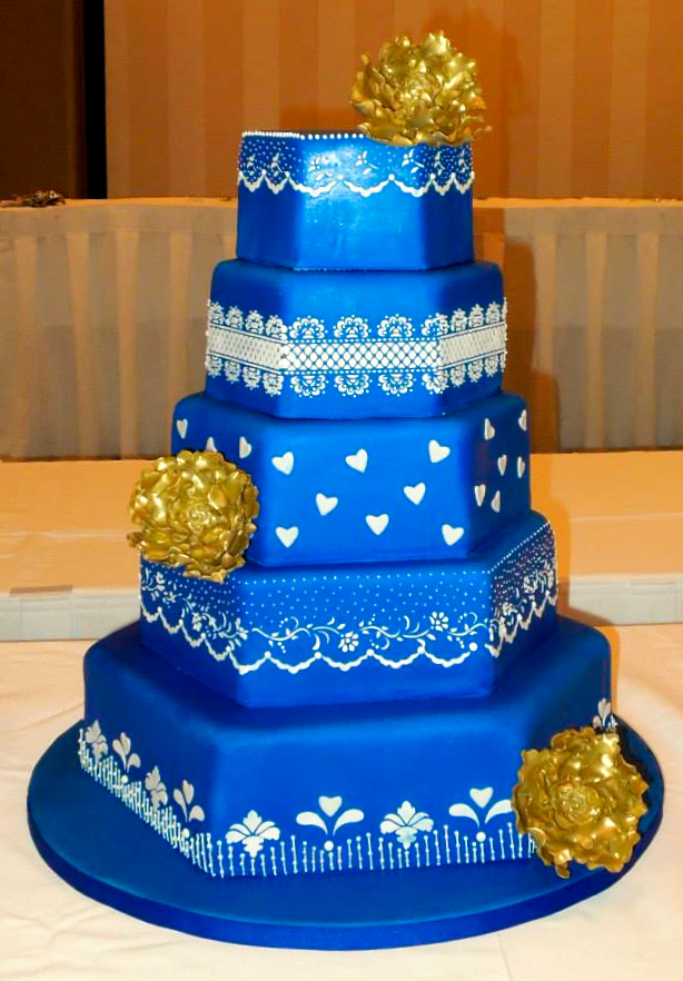 Blue and Gold Wedding Cake