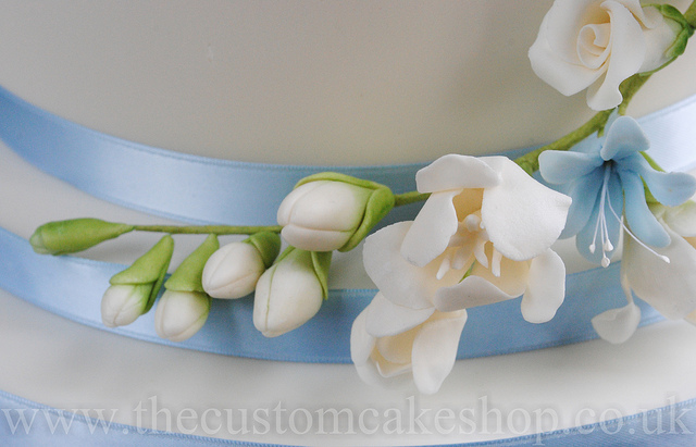 Blue and Ivory Wedding Cake