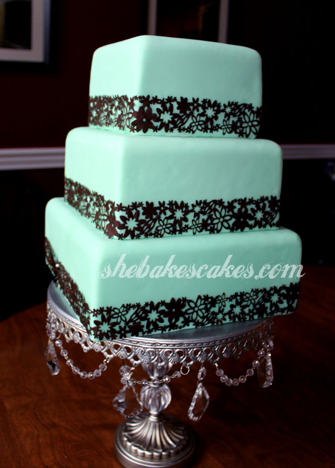 Blue Green and Brown Wedding Cake Blue Green and Brown Wedding Cake