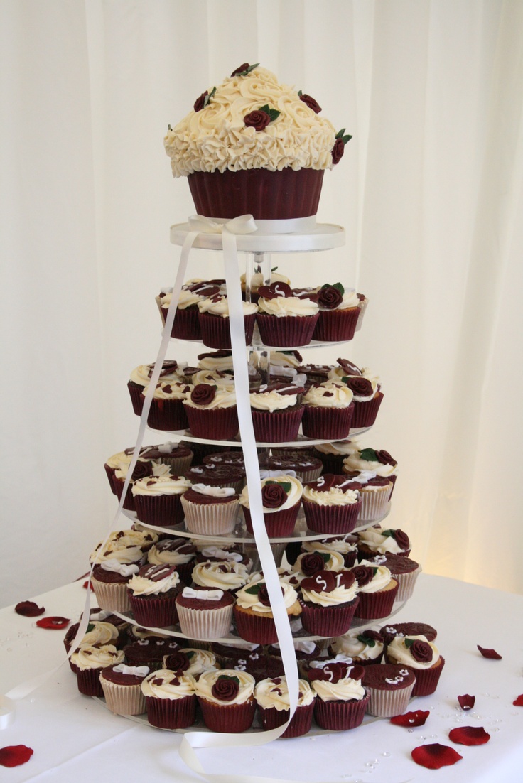 Burgundy Wedding Cupcake Tower