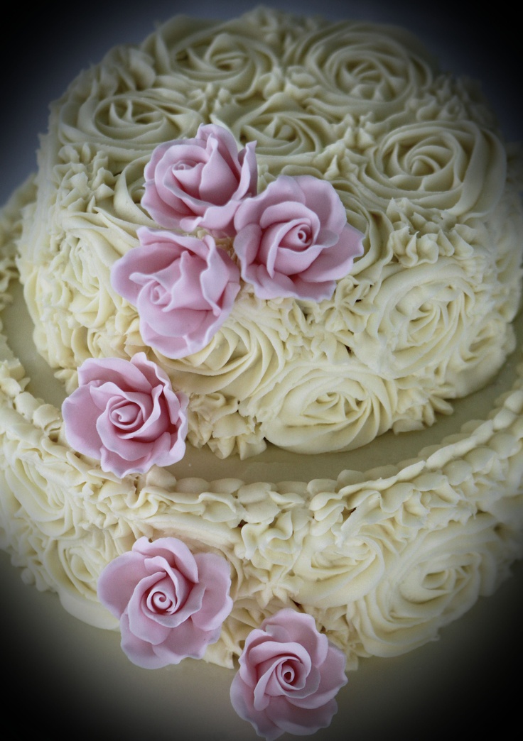 Cake Decorated with Frosting Roses