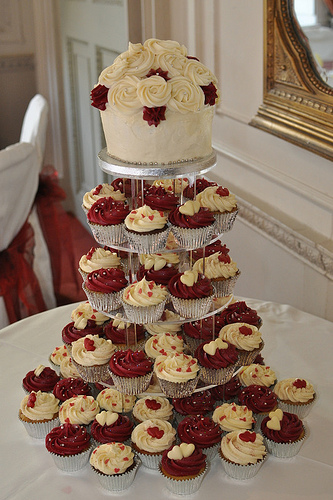 Cream and Burgundy Wedding Cupcakes