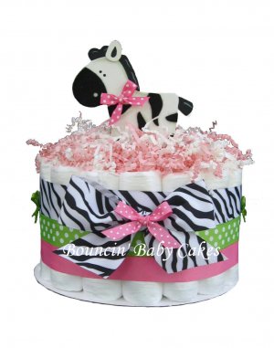 Girls Zebra Prints Baby Shower Diaper Cake