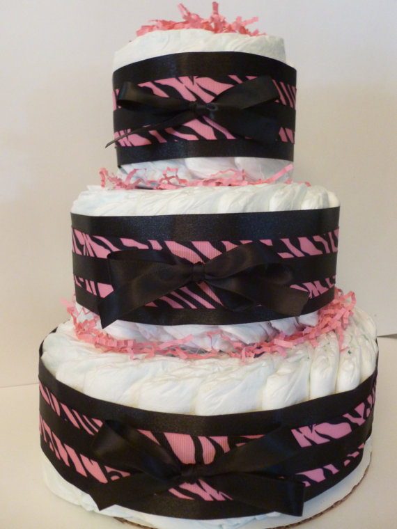 Girls Zebra Prints Baby Shower Diaper Cake