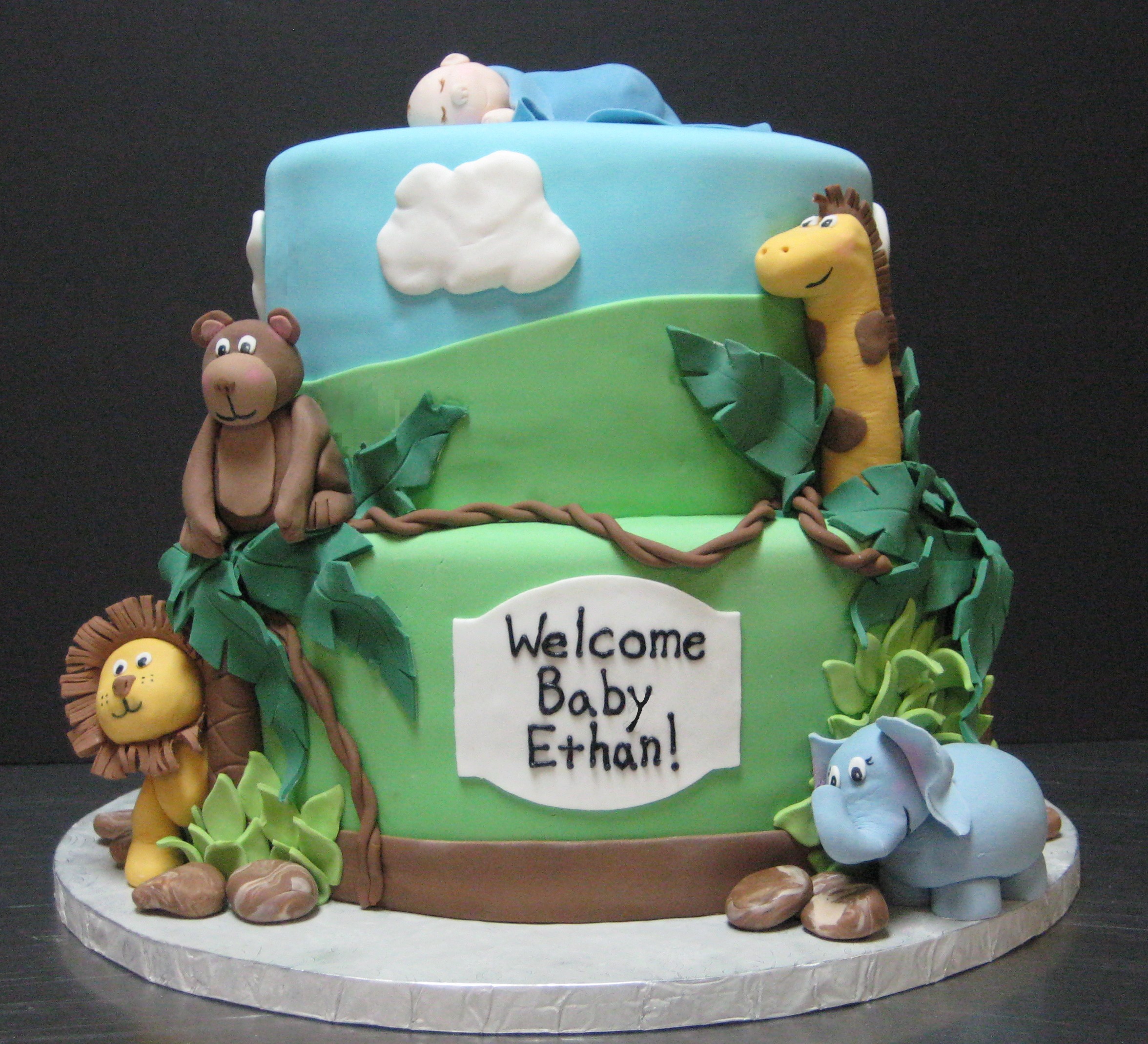 Jungle Animals Baby Shower Cake Jungle Animals Baby Shower Cake