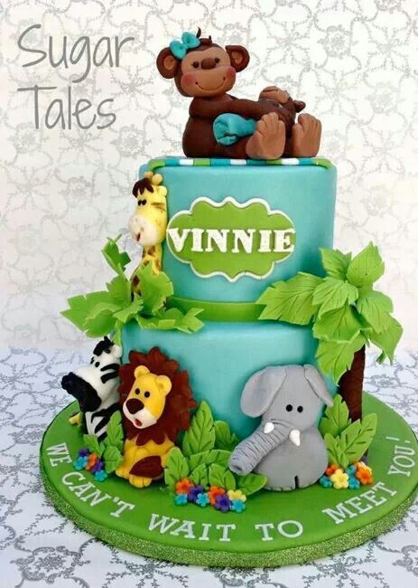 Jungle Animals Baby Shower Cake Jungle Animals Baby Shower Cake