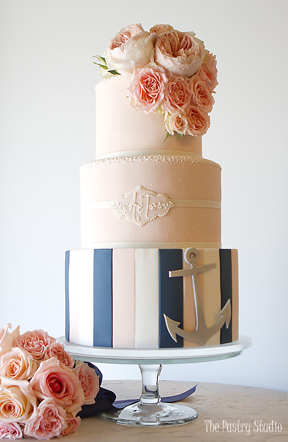 Nautical Navy and Pink Wedding Cake