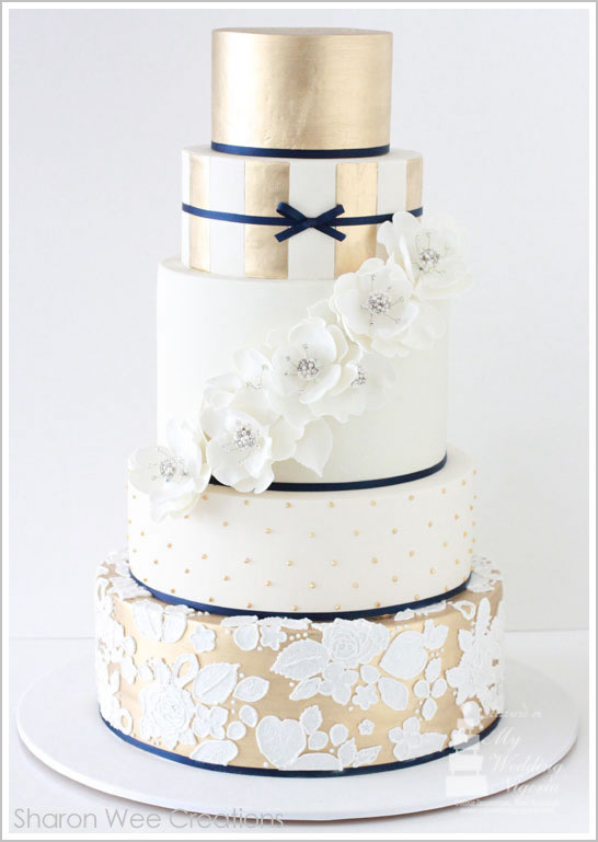 Navy and Gold Wedding Cake