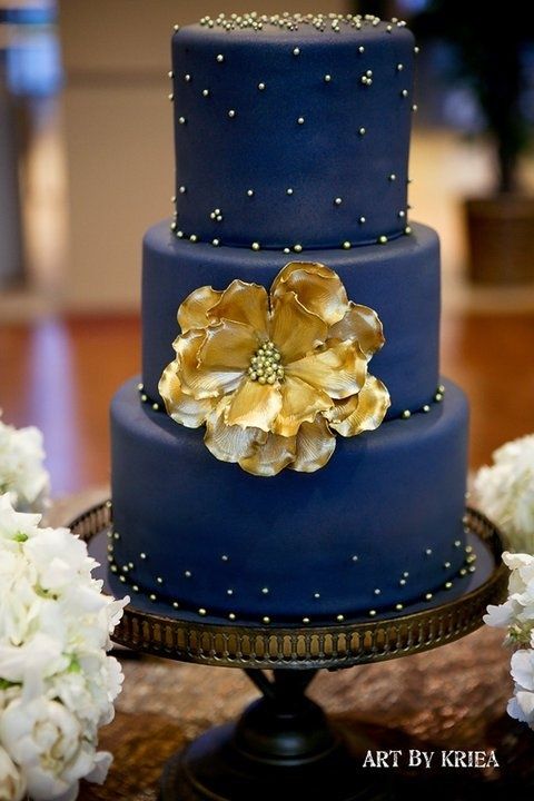 Navy Blue and Gold Wedding Cake