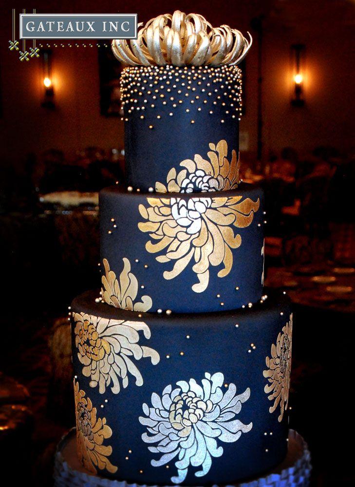 Navy Blue and Gold Wedding Cake