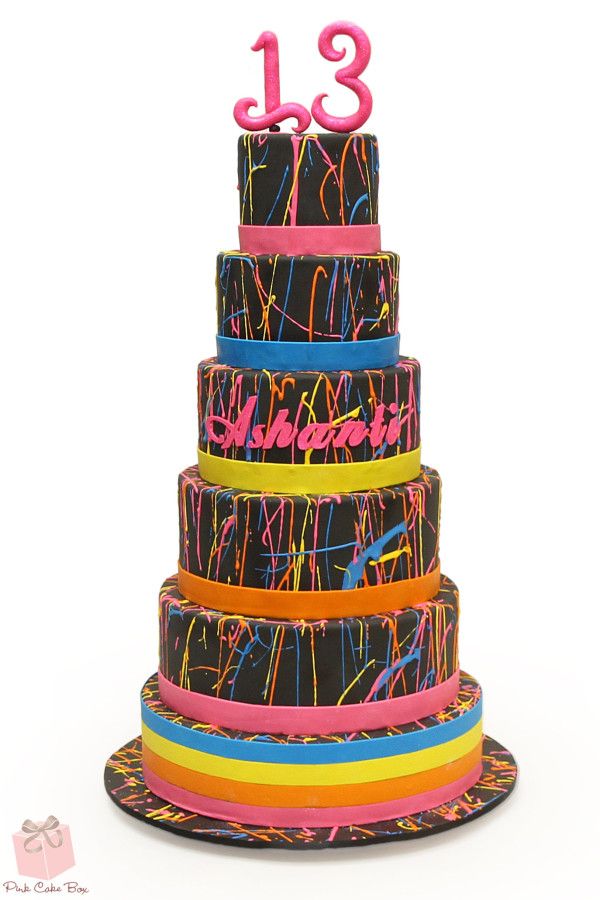 Neon Paint Splatter Birthday Cake