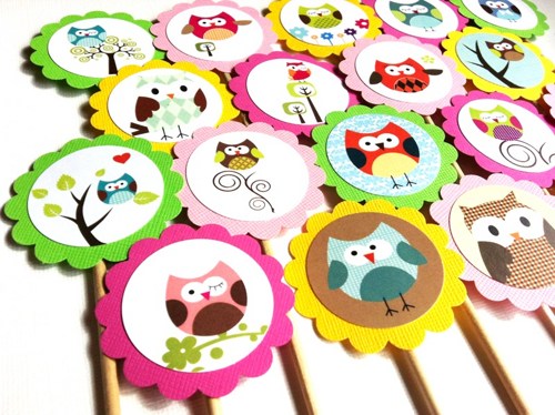 Owl Baby Shower Cupcake Toppers