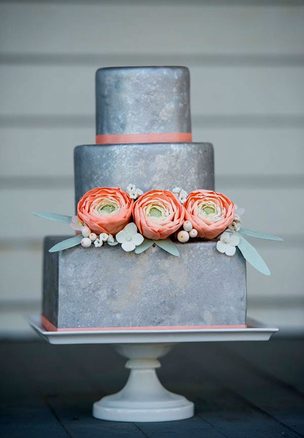 Peach and Silver Wedding Cake