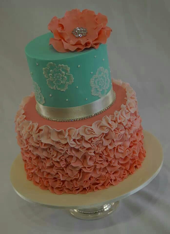 Peach and Teal Cake